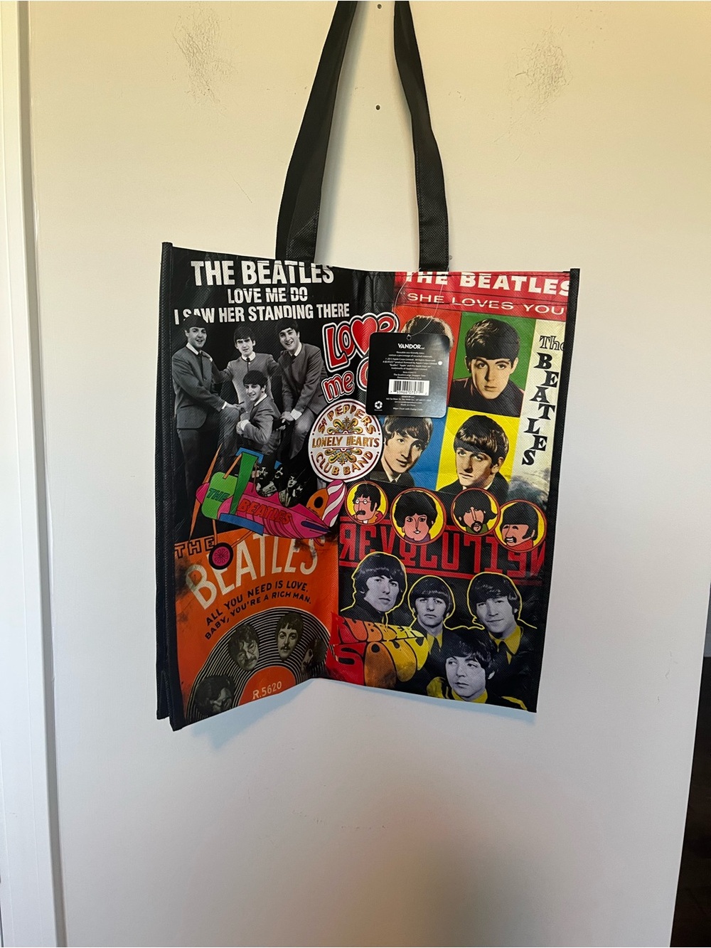 The Beatles Collage Tote Bag - Black Multi-Color